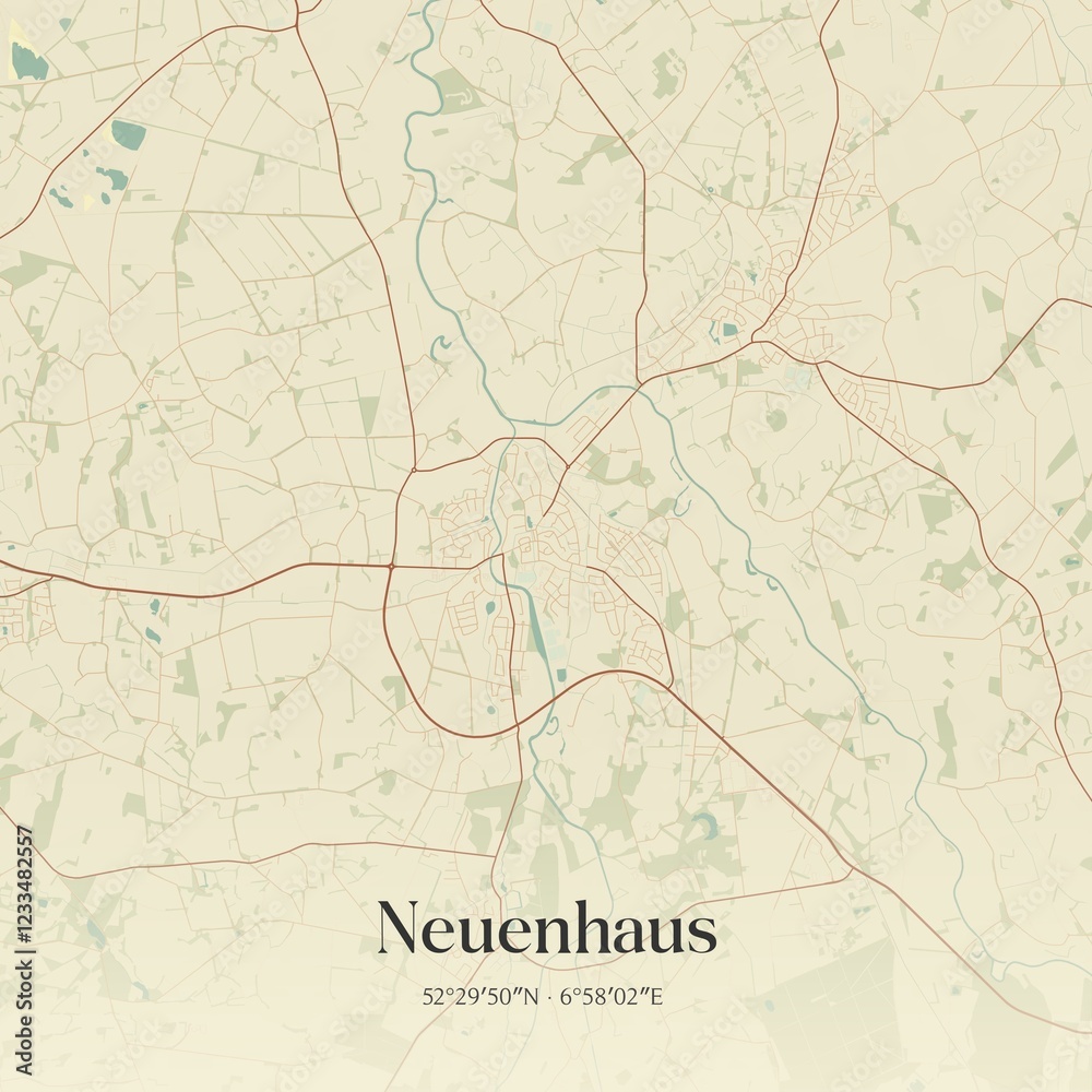 Fototapeta premium Vintage map of Neuenhaus, Germany.