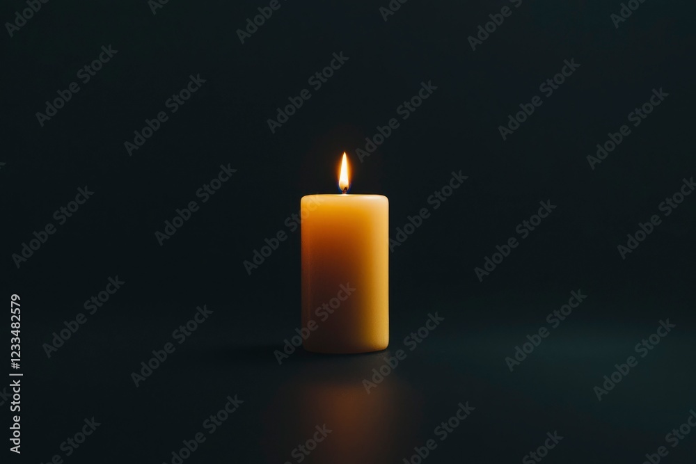 A single lit candle stands alone in darkness A single lit candle stands alone in darkness
