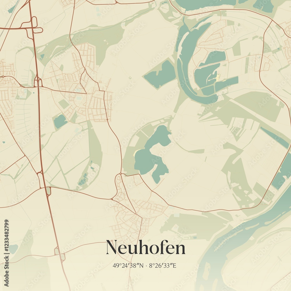Fototapeta premium Vintage map of Neuhofen, Germany.
