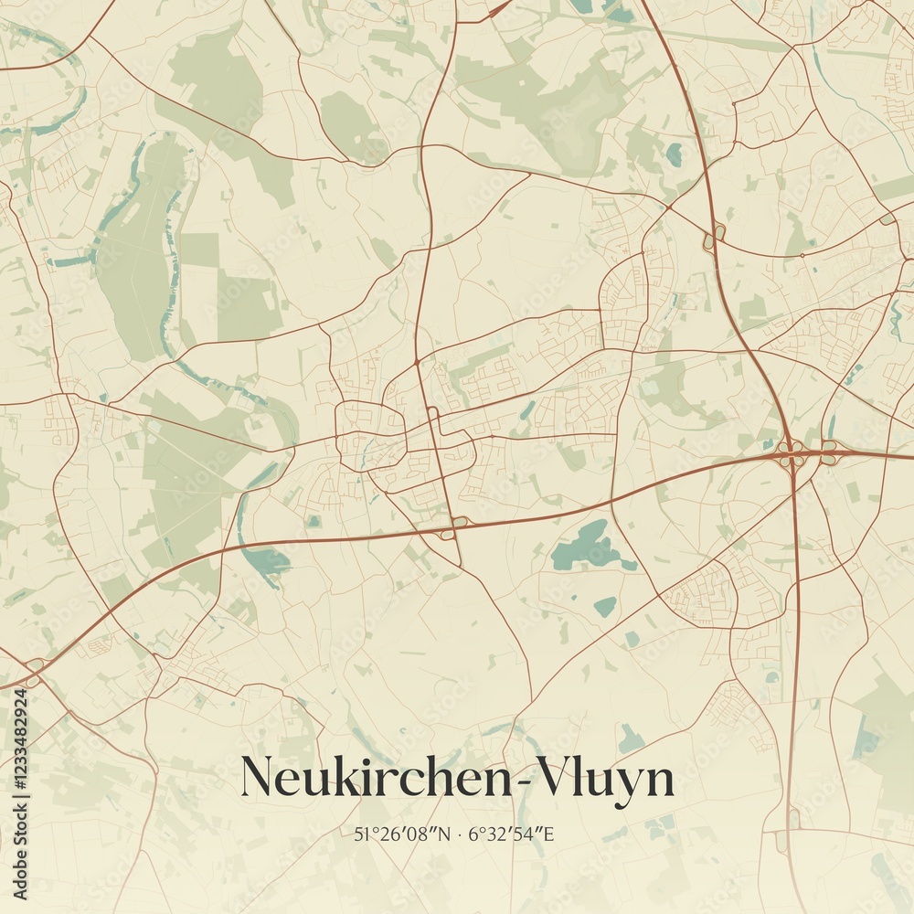 Fototapeta premium Vintage map of Neukirchen-Vluyn, Germany.