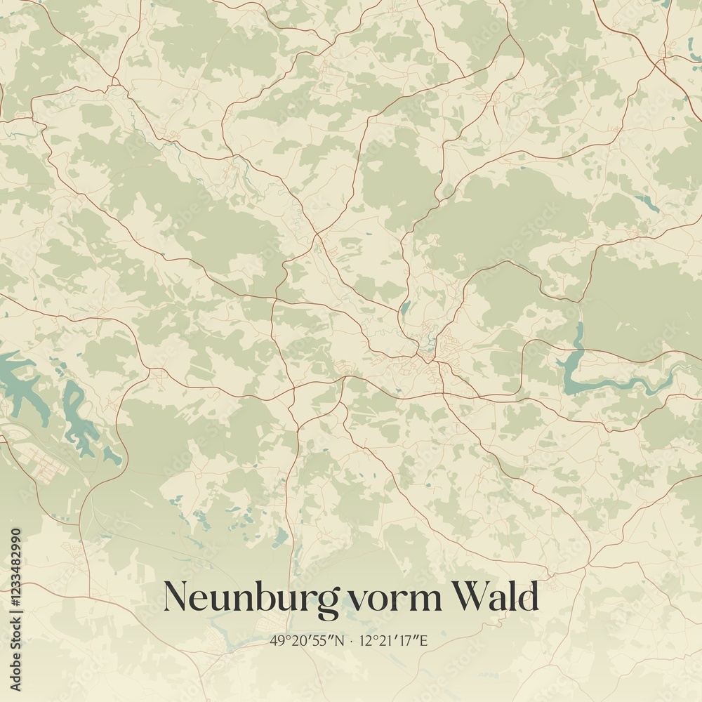 Fototapeta premium Vintage map of Neunburg vorm Wald, Germany.