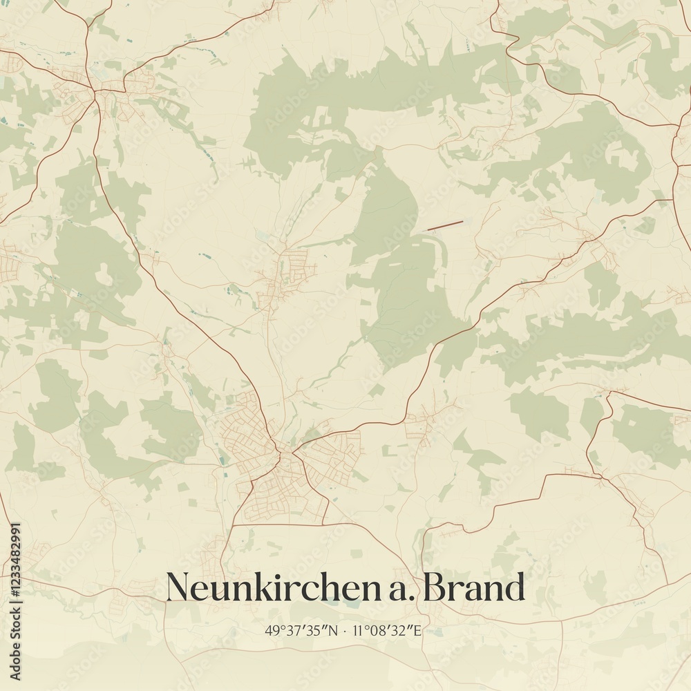 Fototapeta premium Vintage map of Neunkirchen a. Brand, Germany.