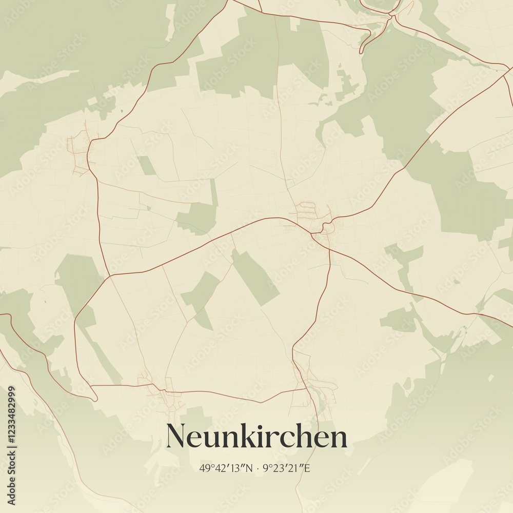 Fototapeta premium Vintage map of Neunkirchen, Germany.
