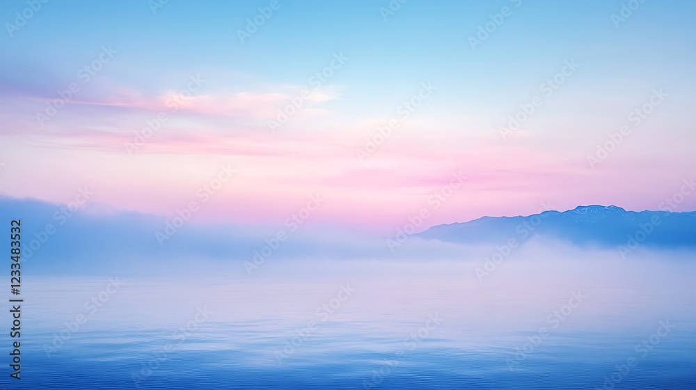 Obraz premium Serene Misty Mountainscape at Dawn Over Calm Water