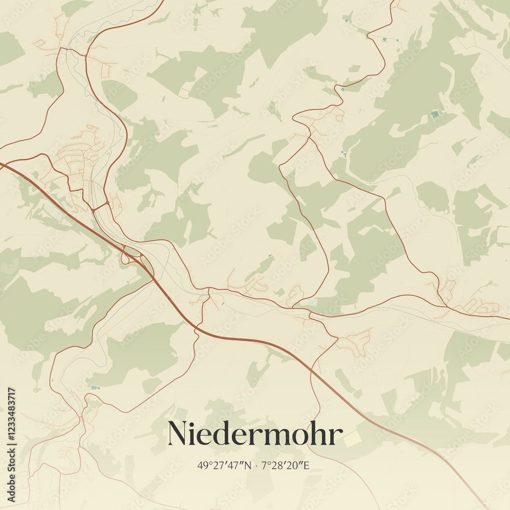 Fototapeta premium Vintage map of Niedermohr, Germany.