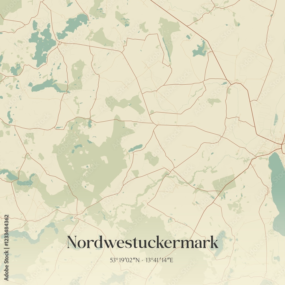 Fototapeta premium Vintage map of Nordwestuckermark, Germany.