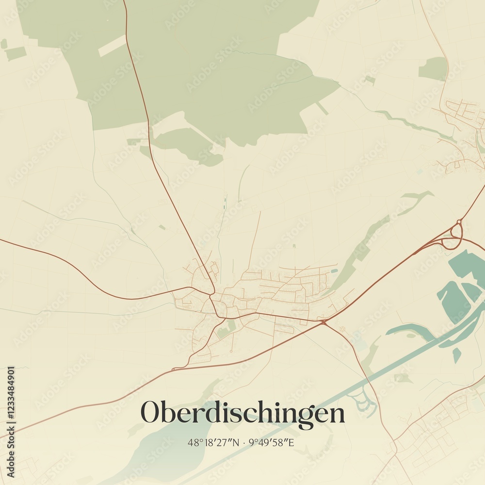 Fototapeta premium Vintage map of Oberdischingen, Germany.