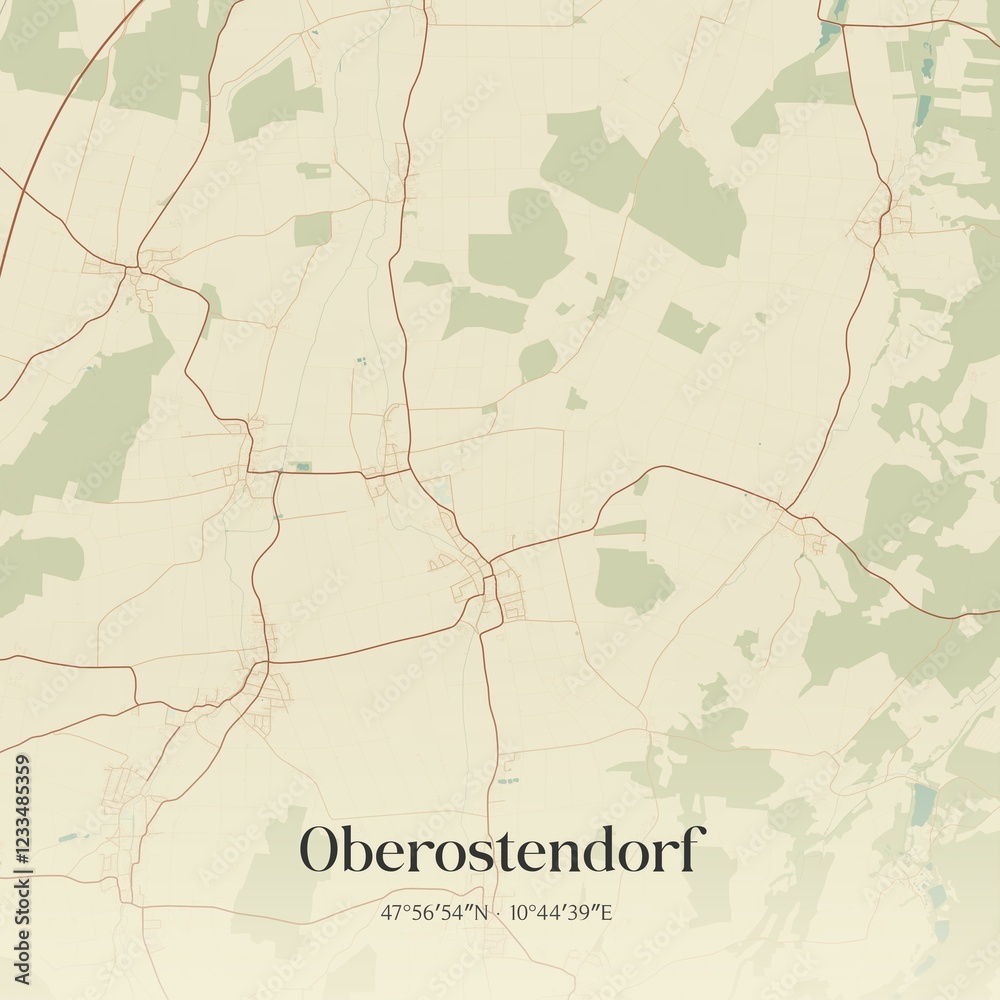 Fototapeta premium Vintage map of Oberostendorf, Germany.