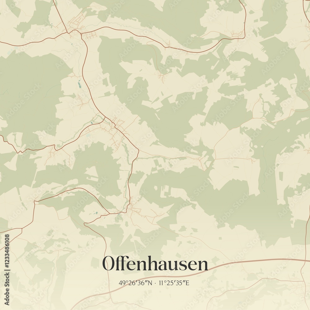 Fototapeta premium Vintage map of Offenhausen, Germany.