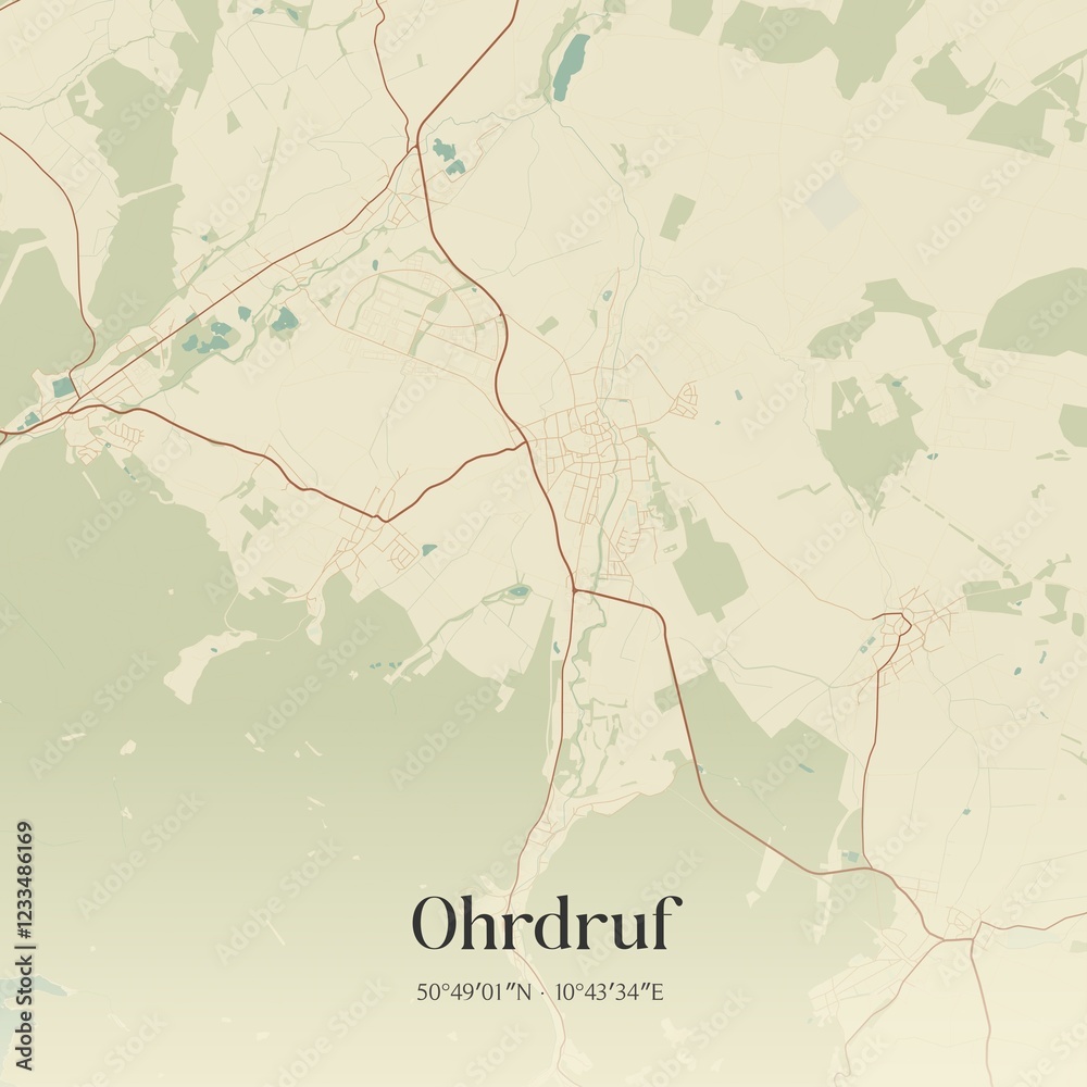 Fototapeta premium Vintage map of Ohrdruf, Germany.