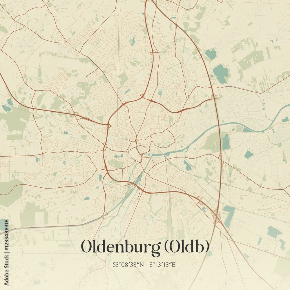 Vintage map of Oldenburg (Oldb), Germany.