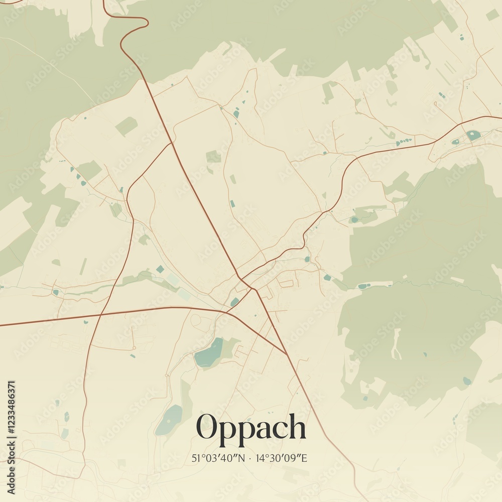 Fototapeta premium Vintage map of Oppach, Germany.