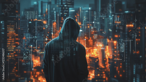 Hacker are planning to hack and attack networks and cyber security systems Smart digital city with connection cyber security network reciprocity over the cityscape . future smart wireless digital city