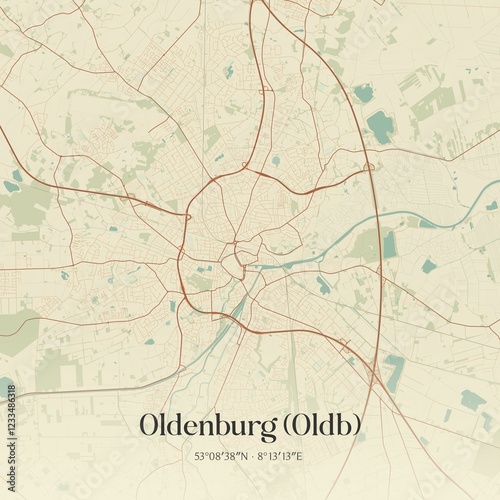 Obraz na płótnie Vintage map of Oldenburg (Oldb), Germany. w salonie