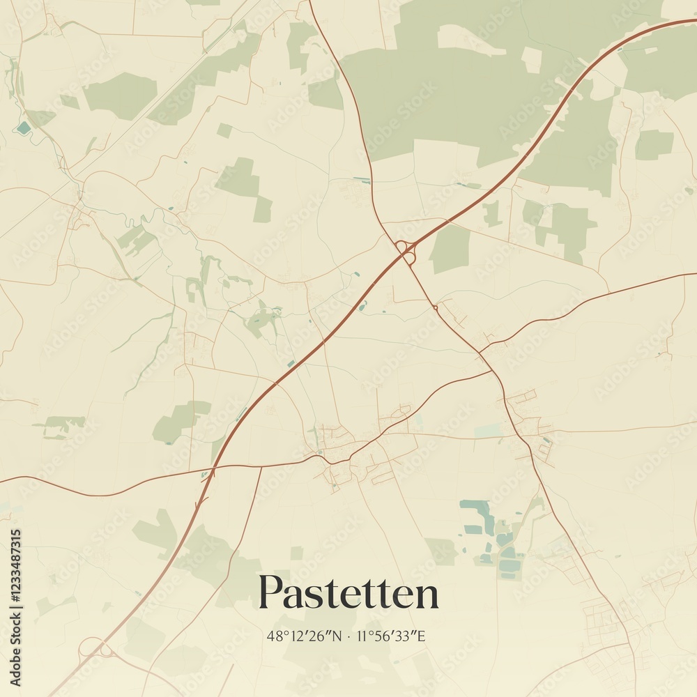 Fototapeta premium Vintage map of Pastetten, Germany.
