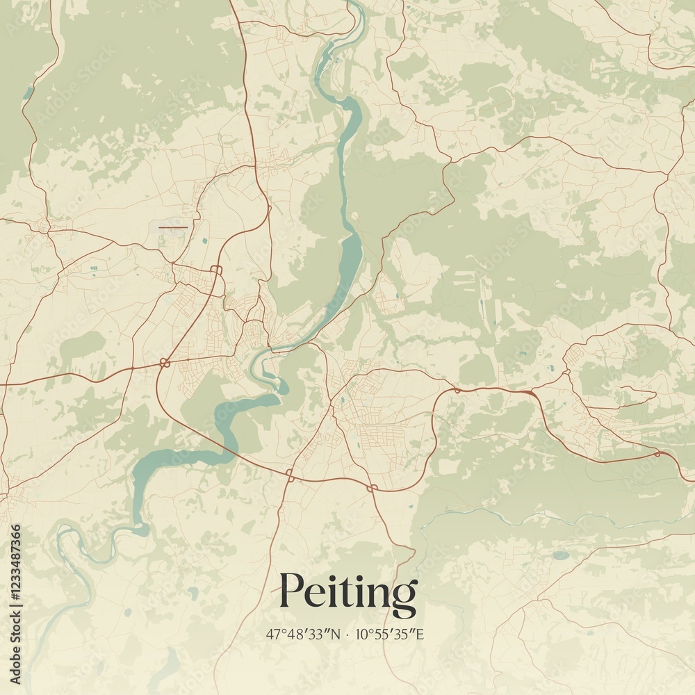 Fototapeta premium Vintage map of Peiting, Germany.