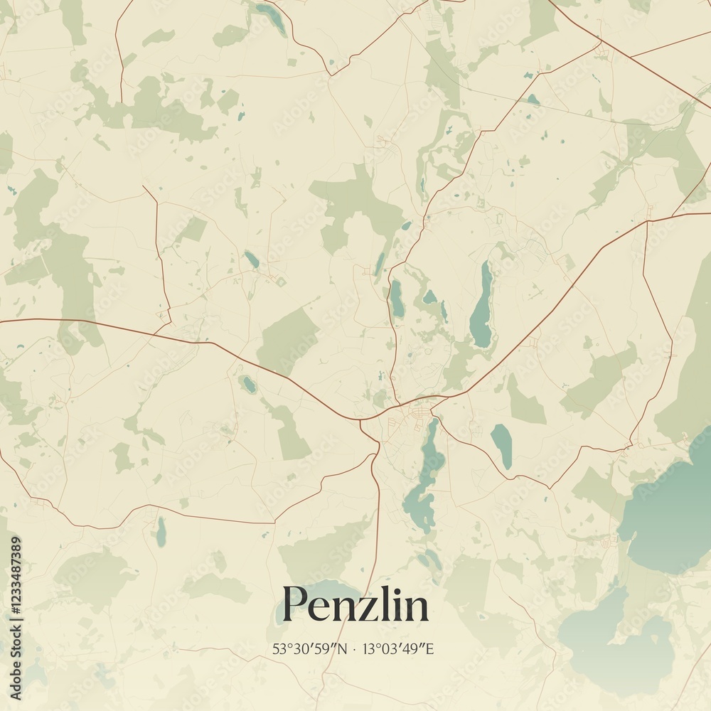 Fototapeta premium Vintage map of Penzlin, Germany.