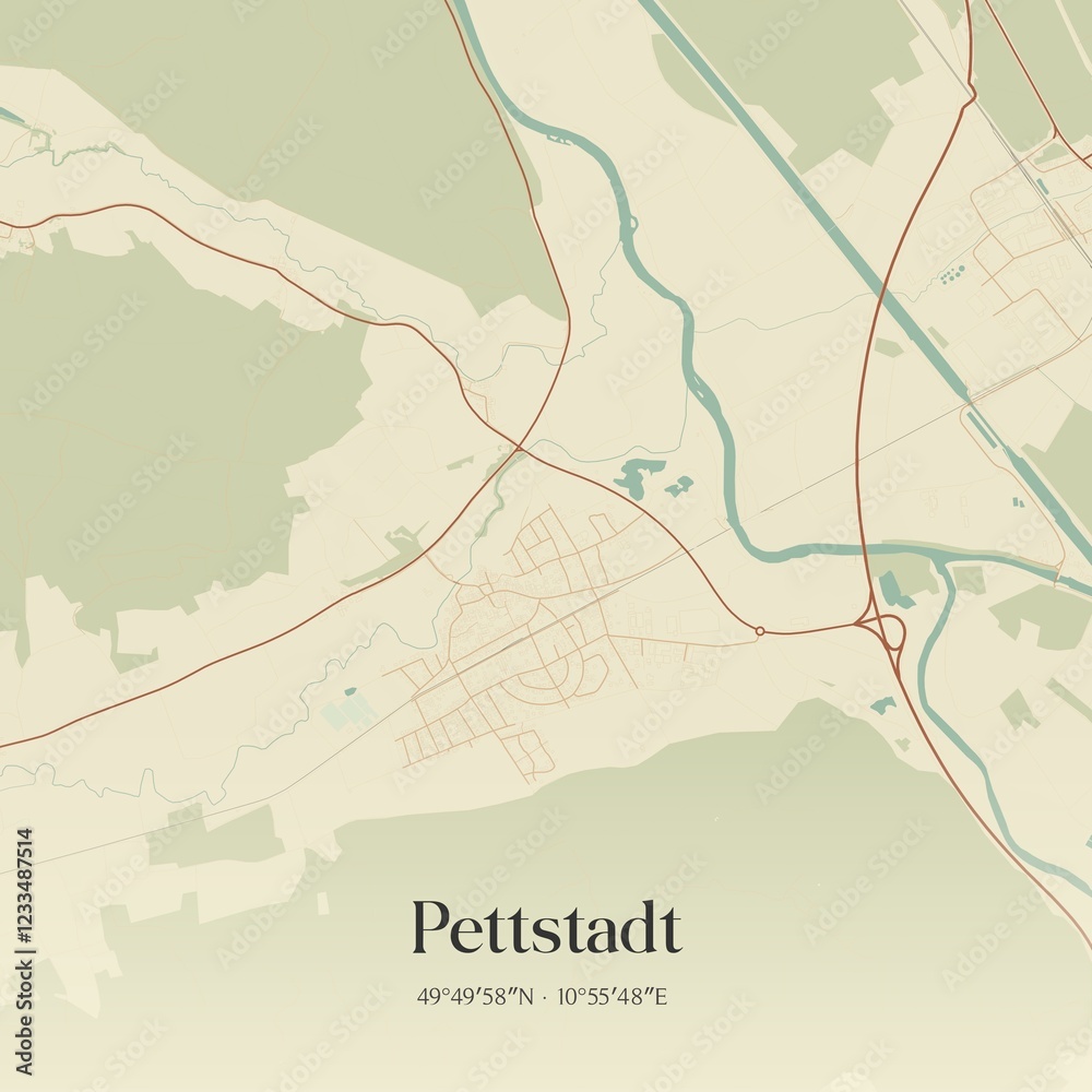 Obraz premium Vintage map of Pettstadt, Germany.