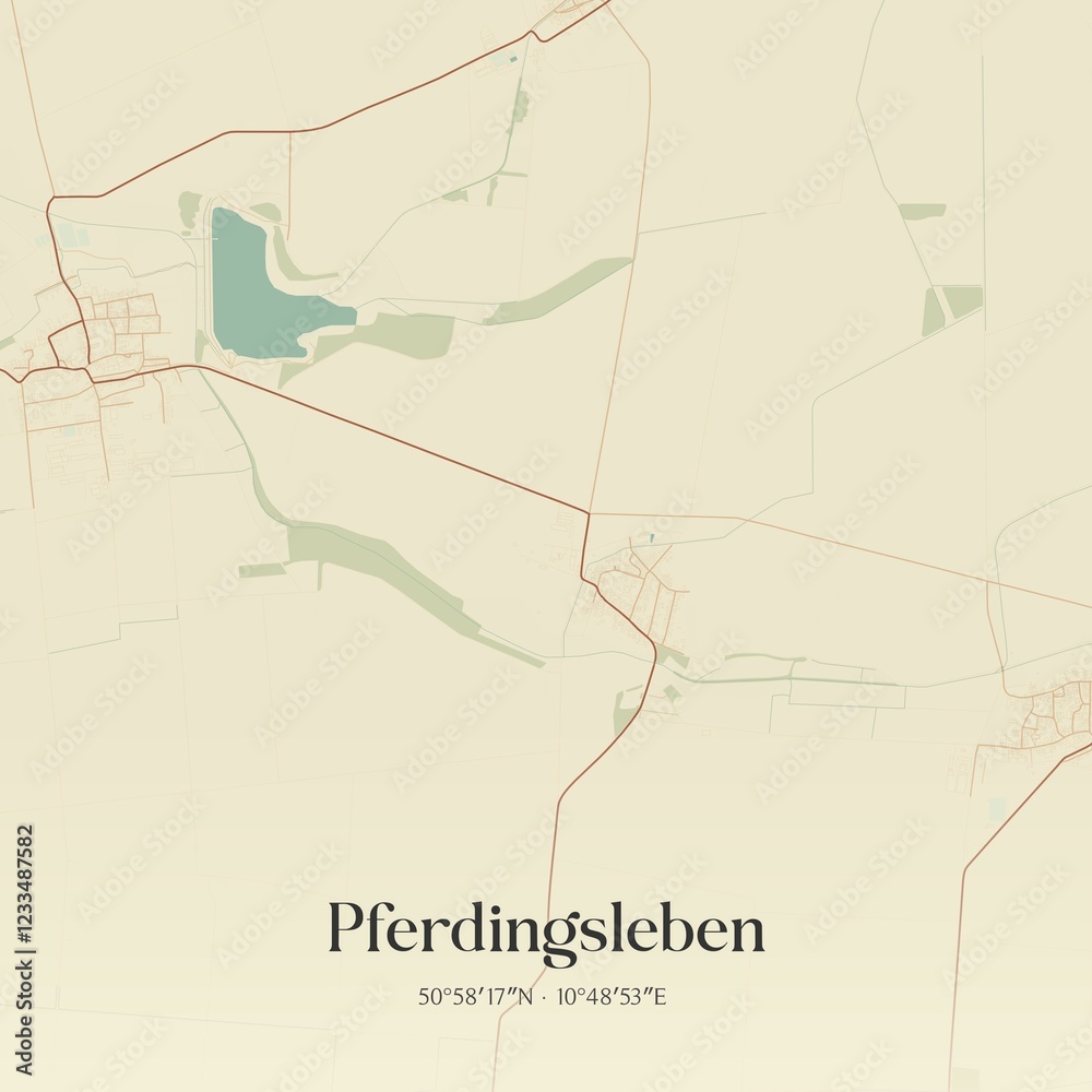 Fototapeta premium Vintage map of Pferdingsleben, Germany.