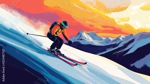 Happy skier skiing in winter.