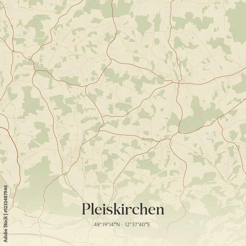 Fototapeta premium Vintage map of Pleiskirchen, Germany.