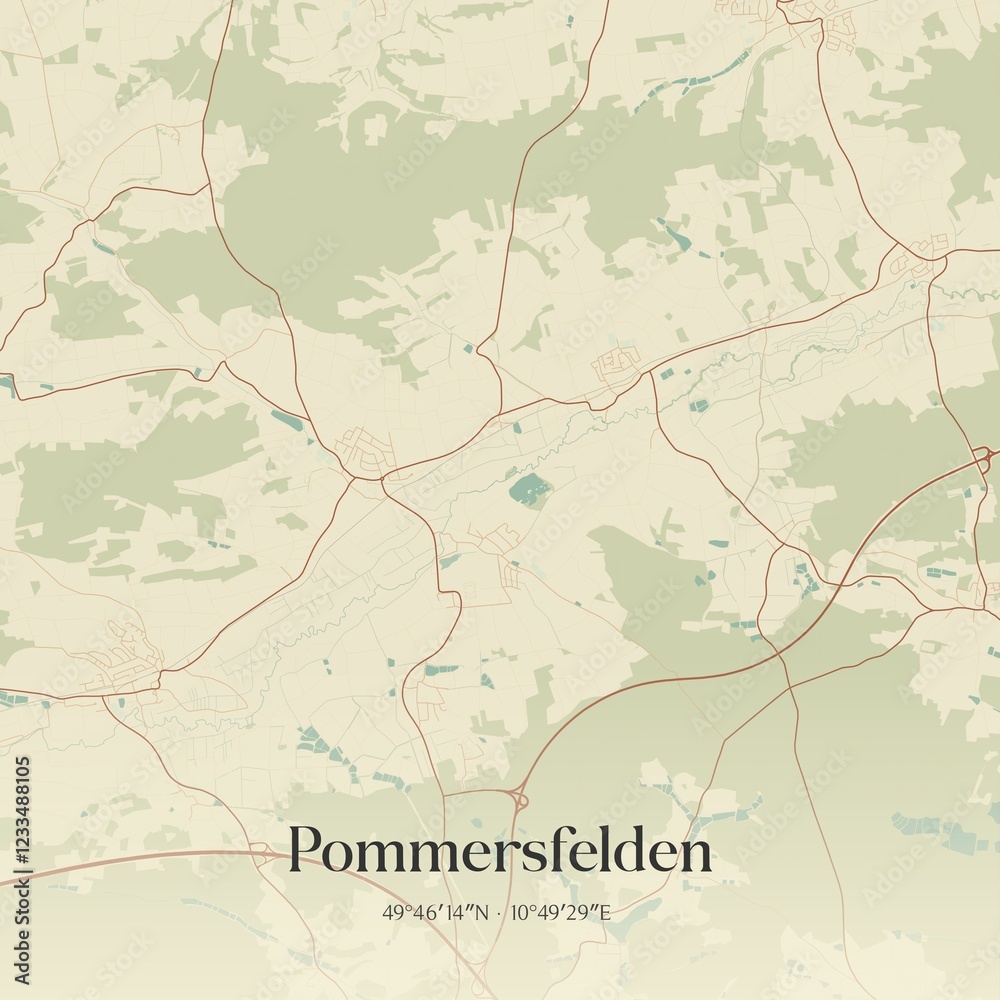 Fototapeta premium Vintage map of Pommersfelden, Germany.