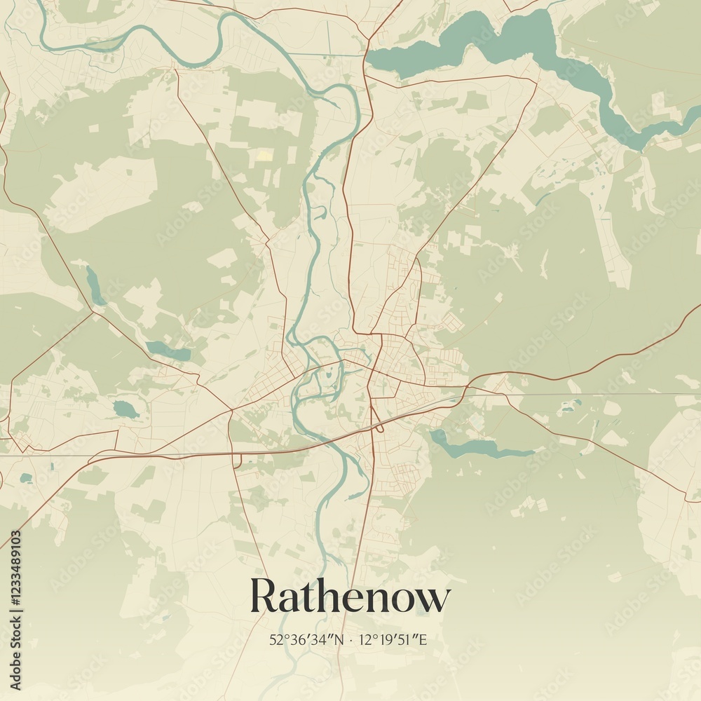 Fototapeta premium Vintage map of Rathenow, Germany.
