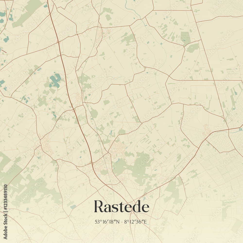 Fototapeta premium Vintage map of Rastede, Germany.
