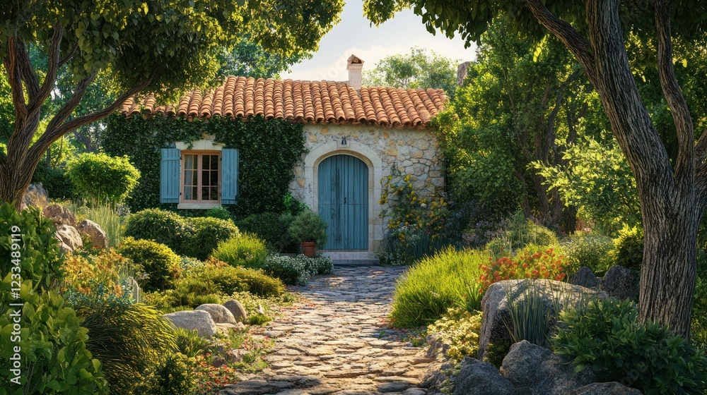 Naklejka premium Stone cottage garden path.