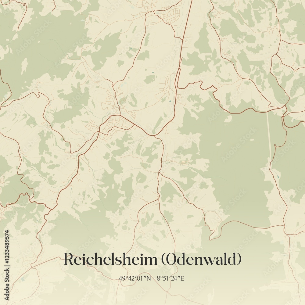 Fototapeta premium Vintage map of Reichelsheim (Odenwald), Germany.