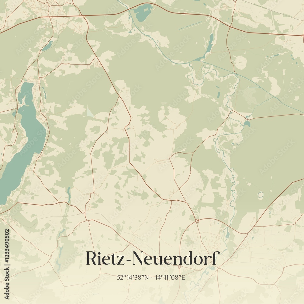 Fototapeta premium Vintage map of Rietz-Neuendorf, Germany.