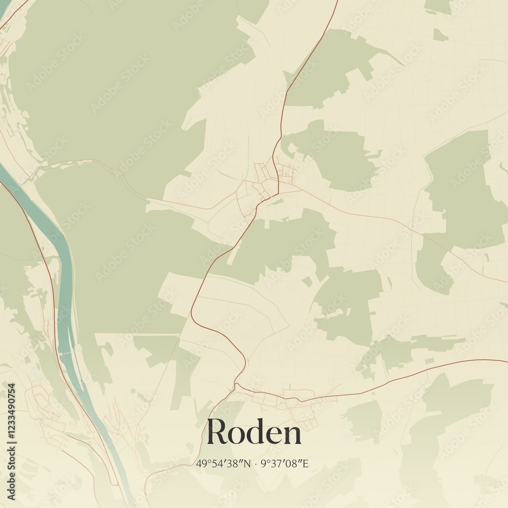 Vintage map of Roden, Germany.