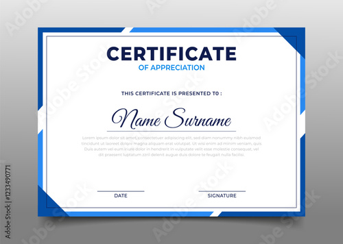 blue business certificate template design collection.geometric certificate frame border