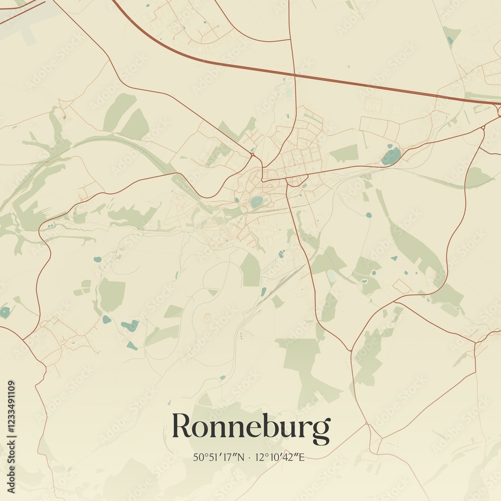 Fototapeta premium Vintage map of Ronneburg, Germany.