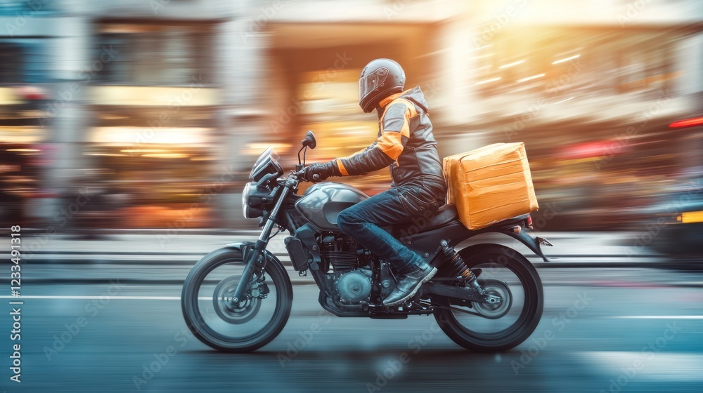Fototapeta premium Fast motorbike delivery in city.
