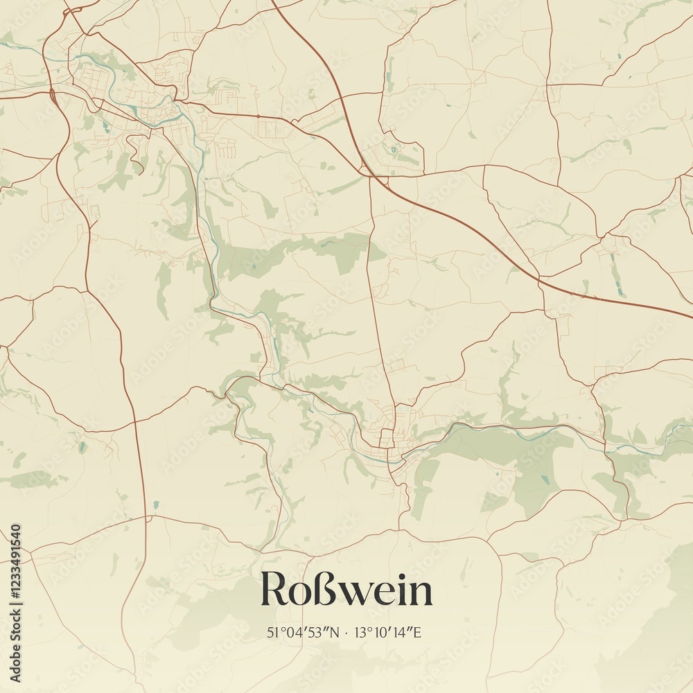 Fototapeta premium Vintage map of Roßwein, Germany.