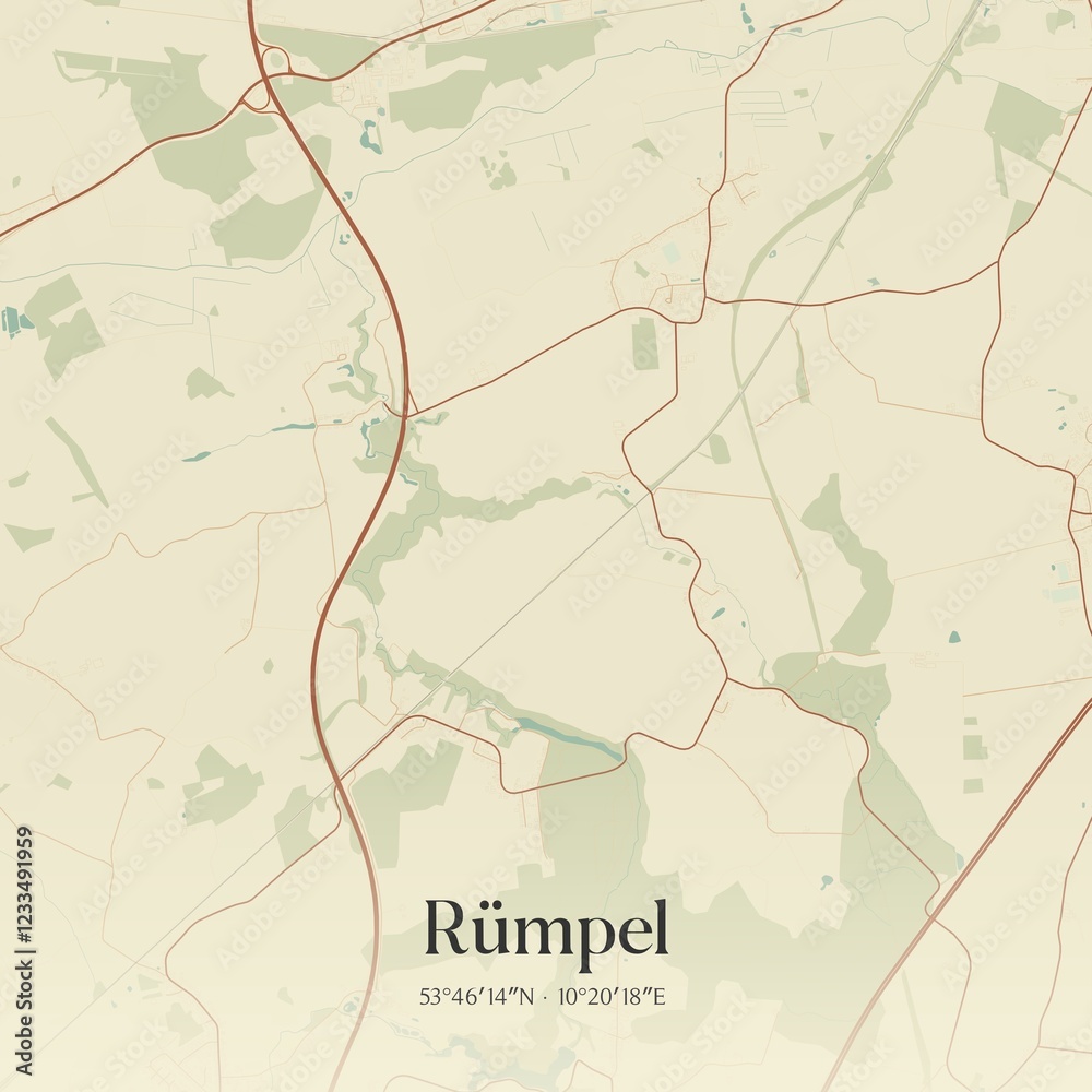 Fototapeta premium Vintage map of Rumpel, Germany.