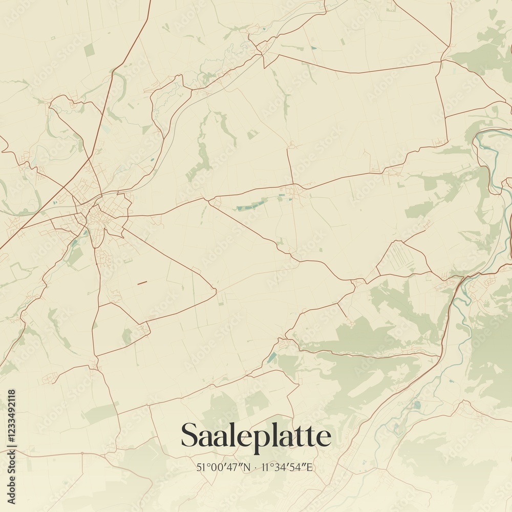 Fototapeta premium Vintage map of Saaleplatte, Germany.