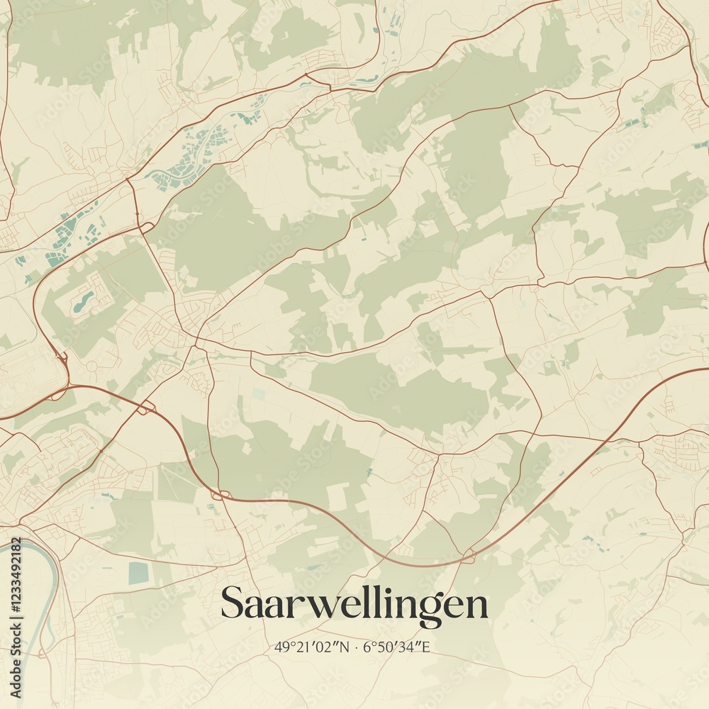 Fototapeta premium Vintage map of Saarwellingen, Germany.