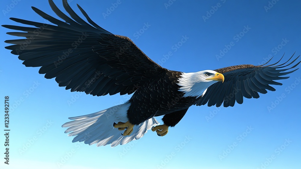 Fototapeta premium Majestic eagle soaring through clear skies.