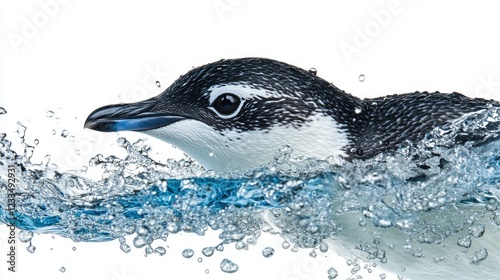 Penguin Swimming Through Splashing Water - A Dynamic Capture of Wildlife in Motion photo