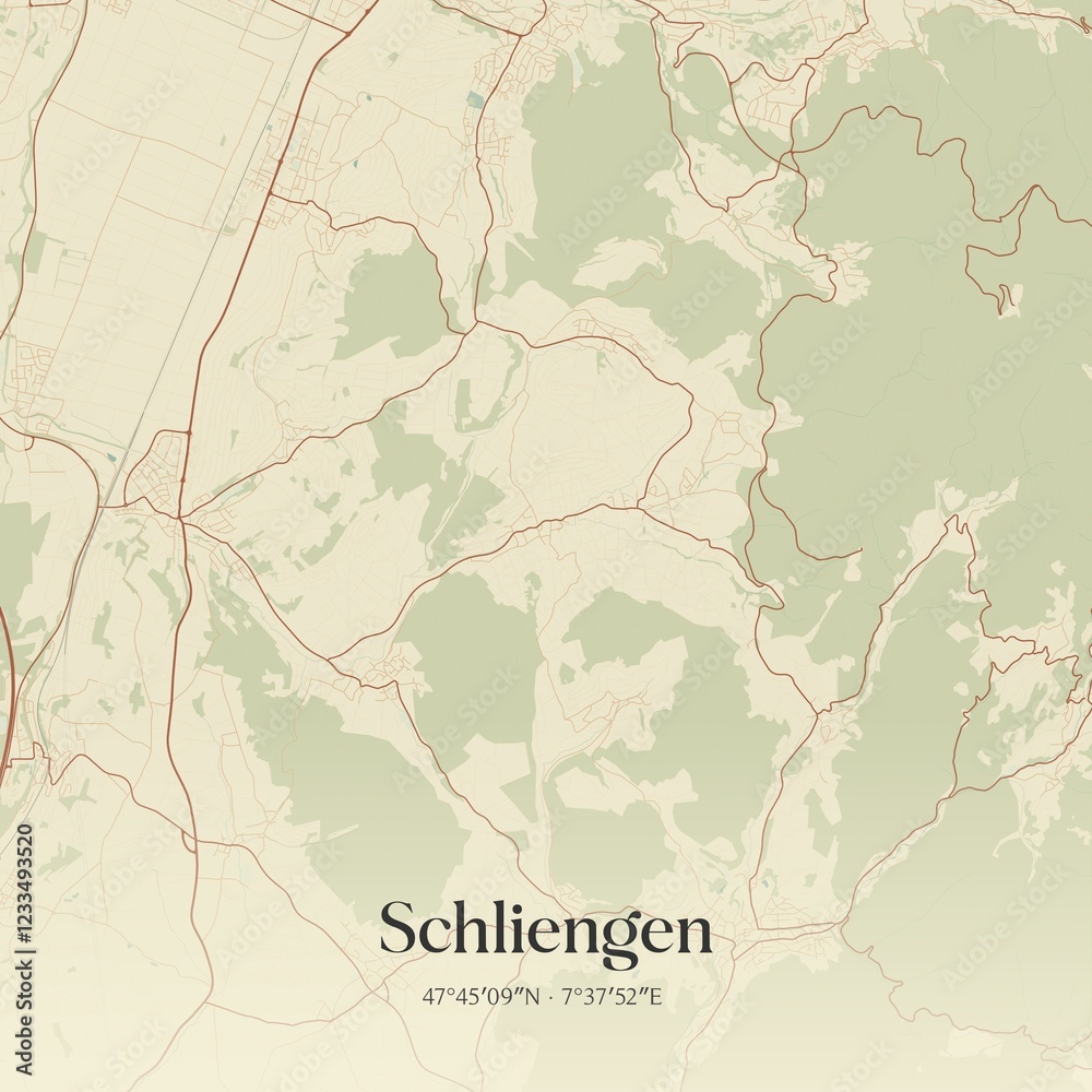 Fototapeta premium Vintage map of Schliengen, Germany.