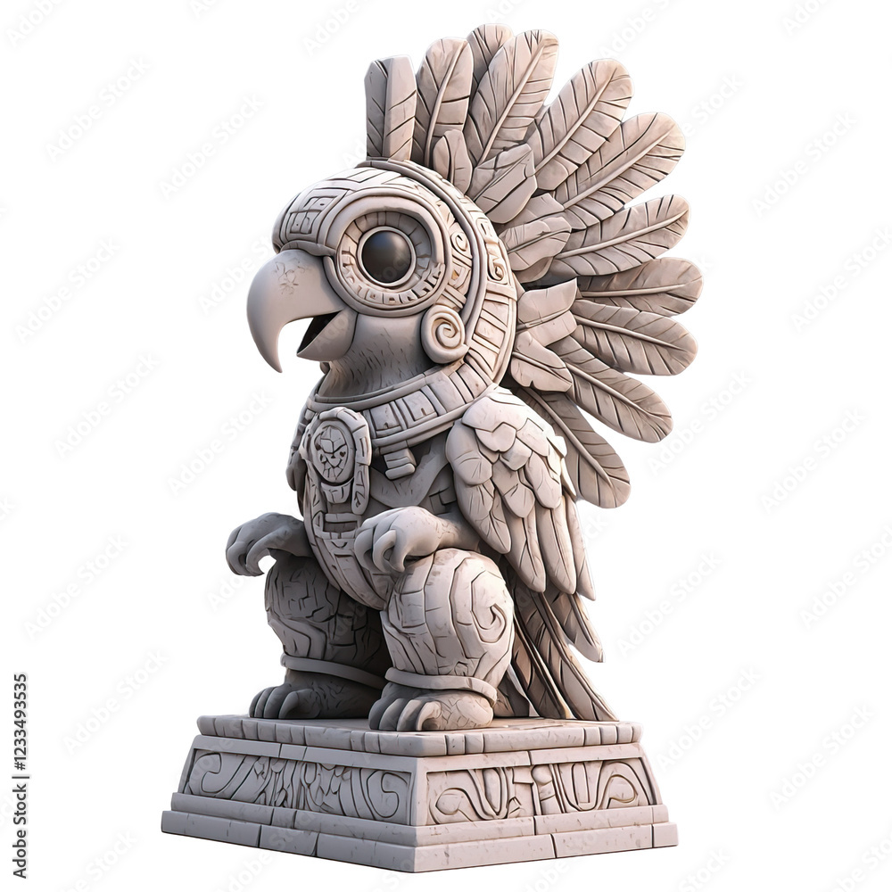 Fototapeta premium 3D Cartoonish Sculpture of Aztec Accentor with Intricate Feathered Headgear in White Finish