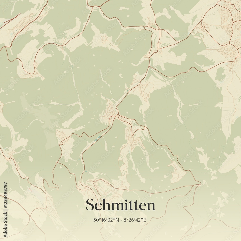 Fototapeta premium Vintage map of Schmitten, Germany.