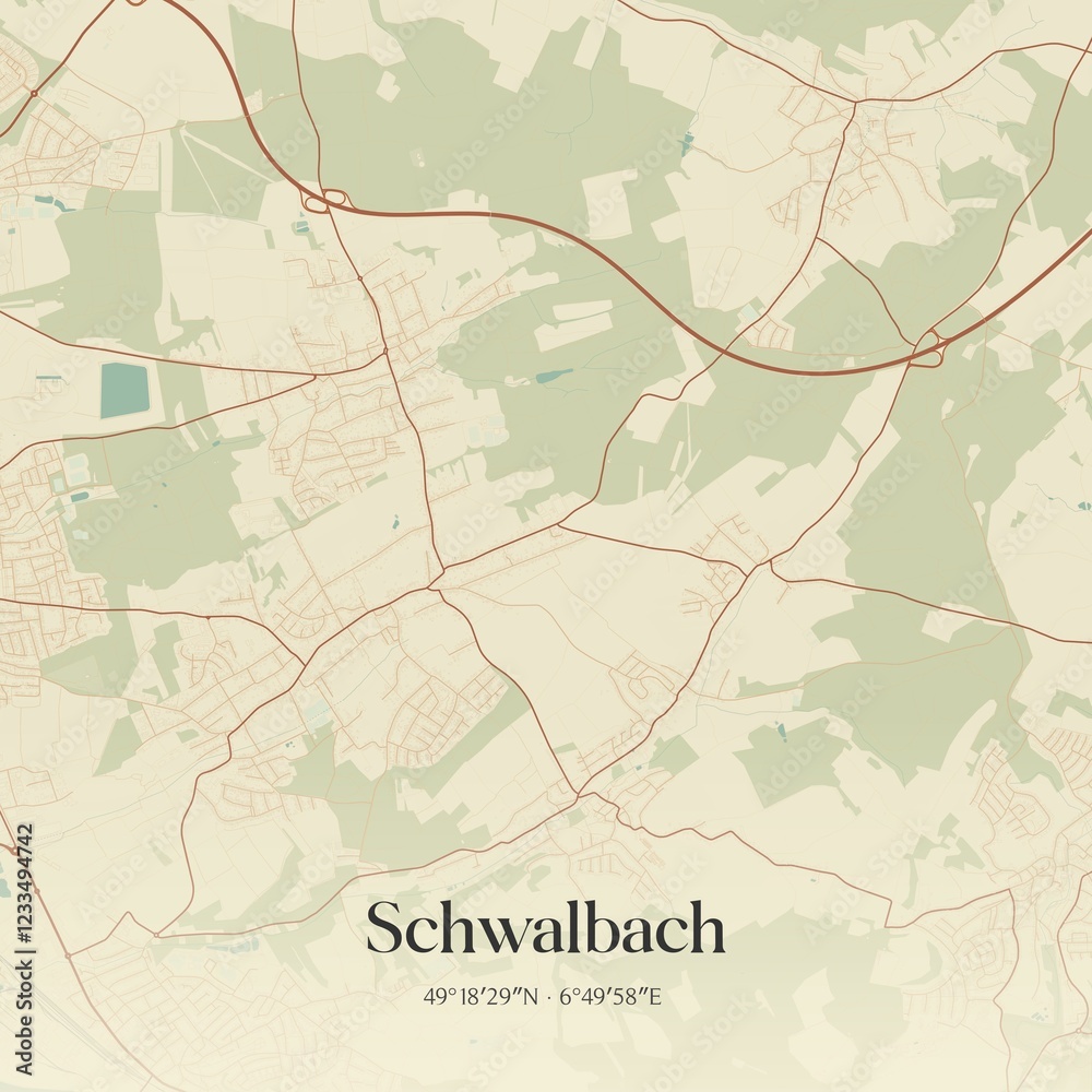 Fototapeta premium Vintage map of Schwalbach, Germany.