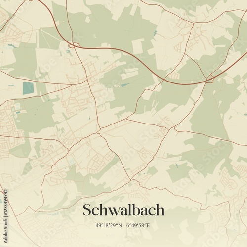 Vintage map of Schwalbach, Germany.