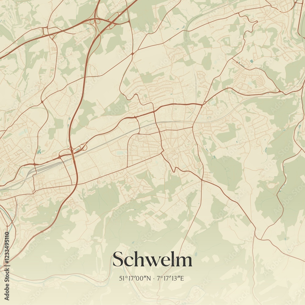 Fototapeta premium Vintage map of Schwelm, Germany.