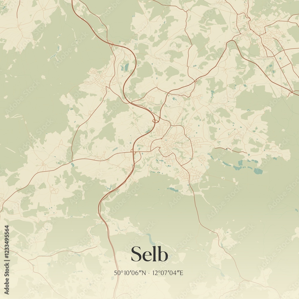Fototapeta premium Vintage map of Selb, Germany.