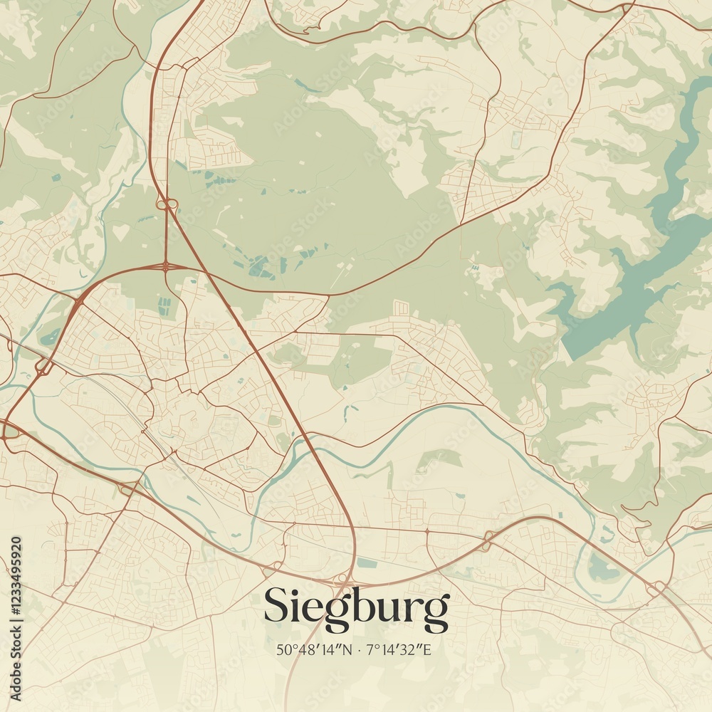 Fototapeta premium Vintage map of Siegburg, Germany.
