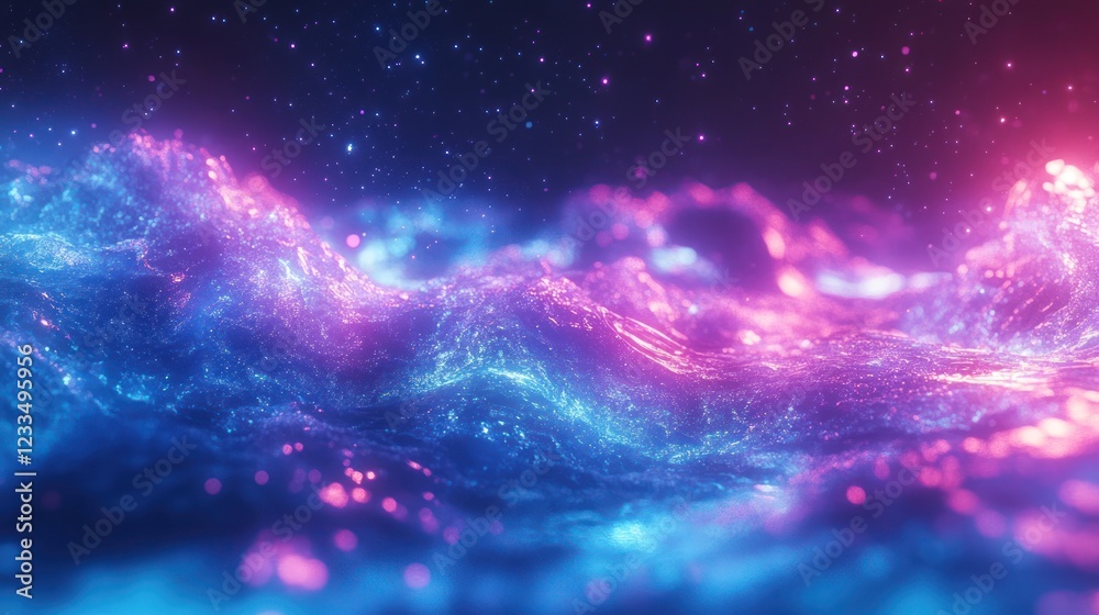 Fototapeta premium Glowing nebula landscape, digital art, cosmic background, futuristic design